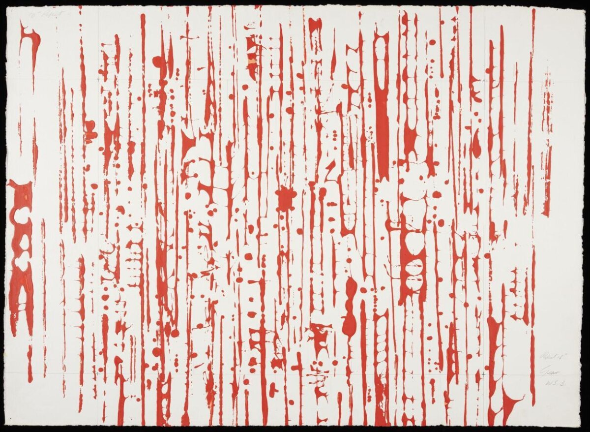 Red Vertical Drip Abstract Art