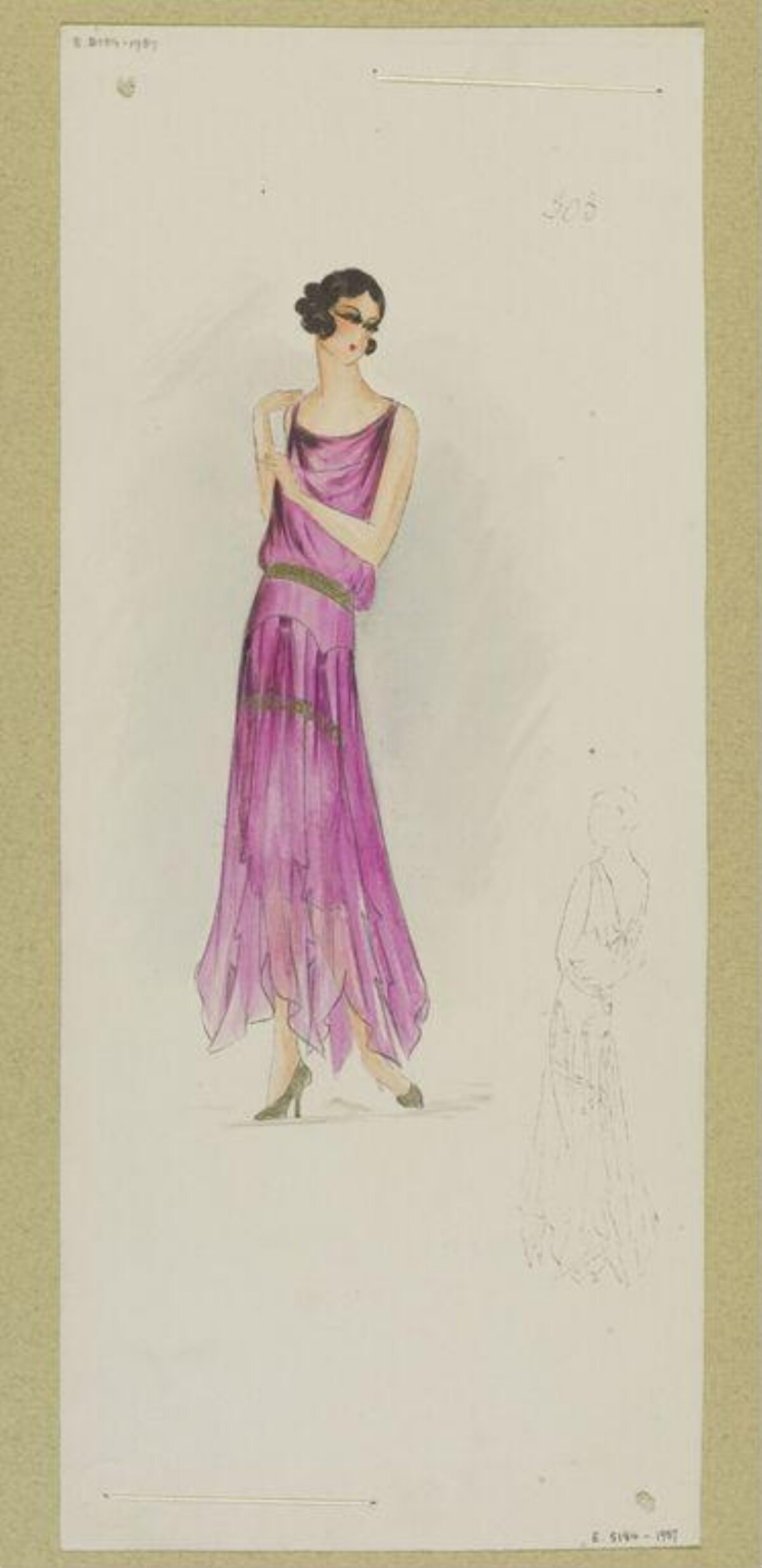 Vintage Purple Dress Fashion Sketch