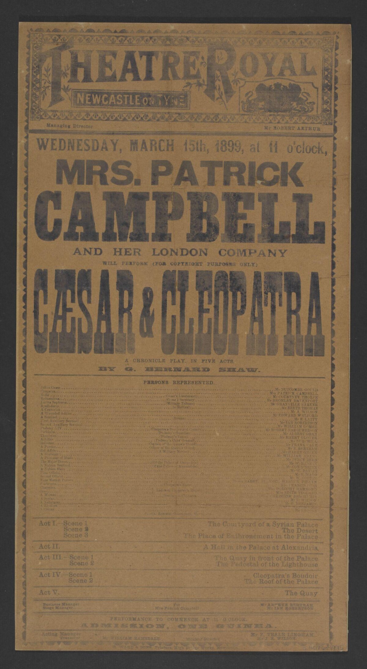1899 Theatre Royal Caesar and Cleopatra Playbill