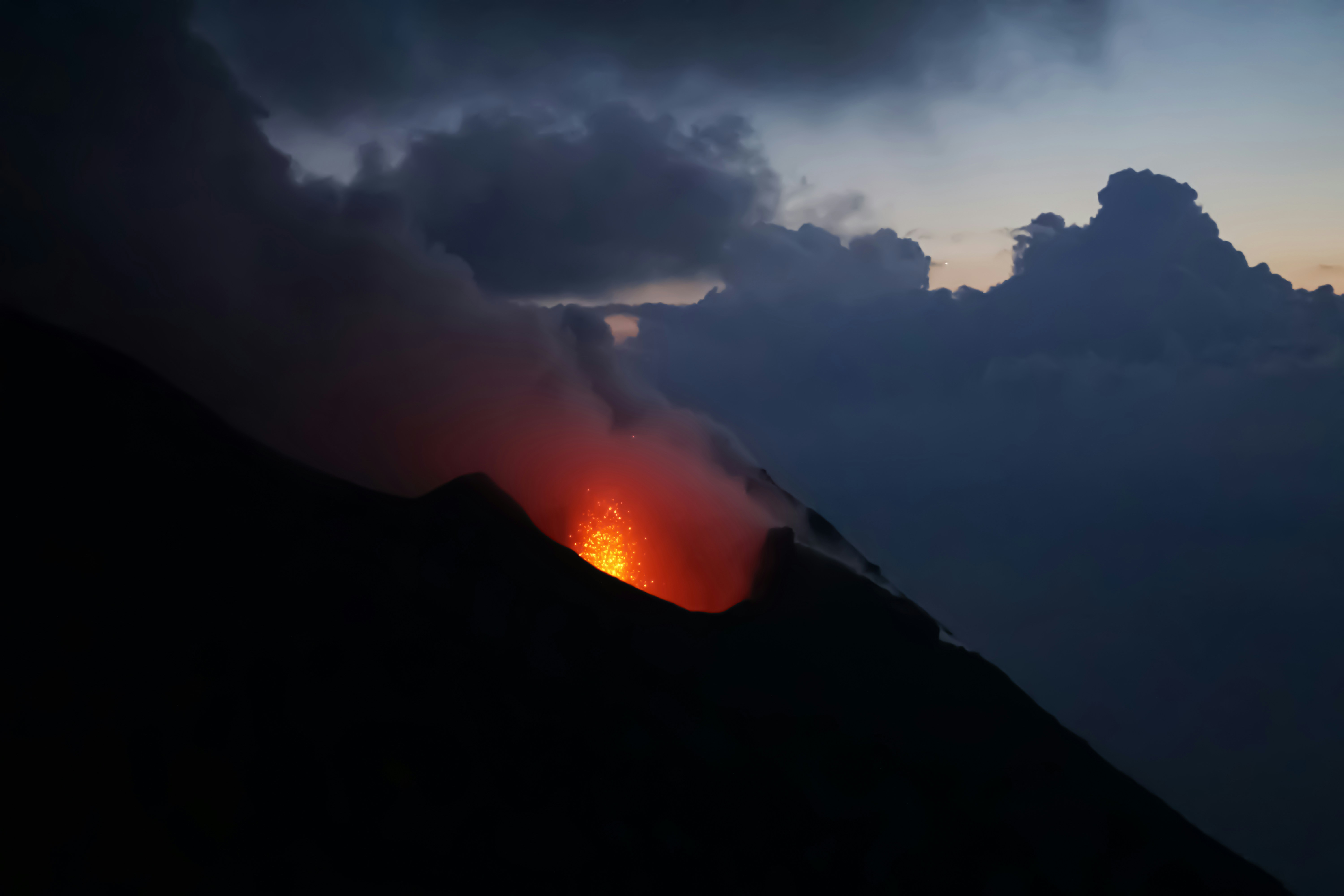 Volcanic Eruption at Dusk