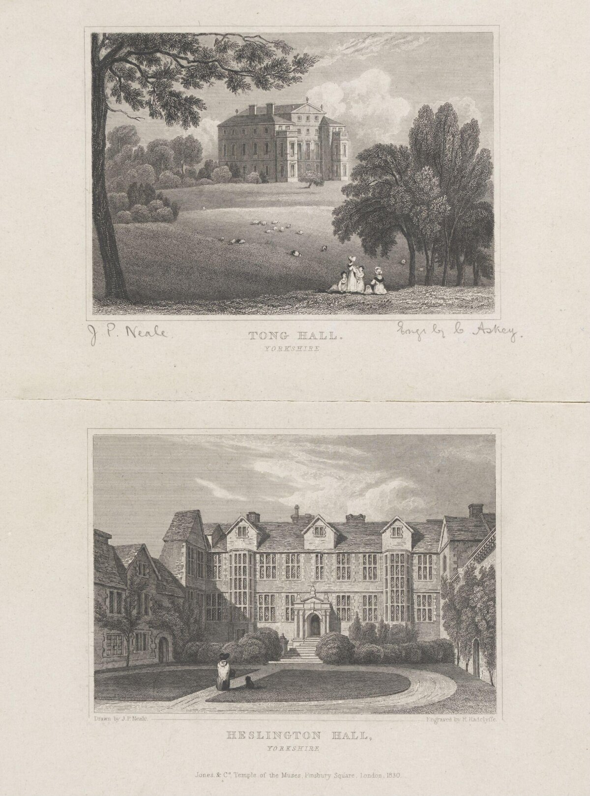 Antique Engravings of Two Yorkshire Halls