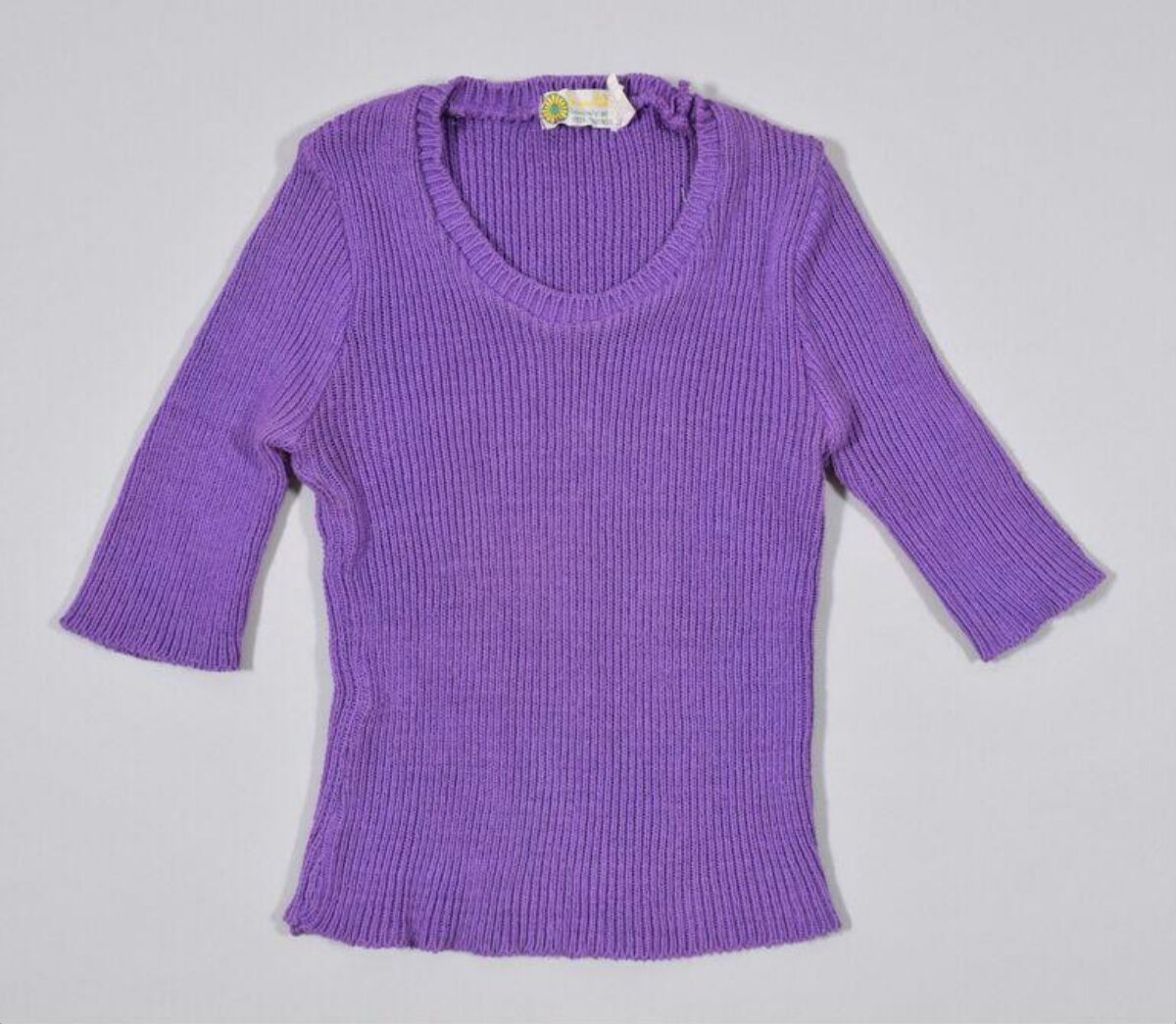 Purple Mid-sleeve Ribbed Knit Sweater