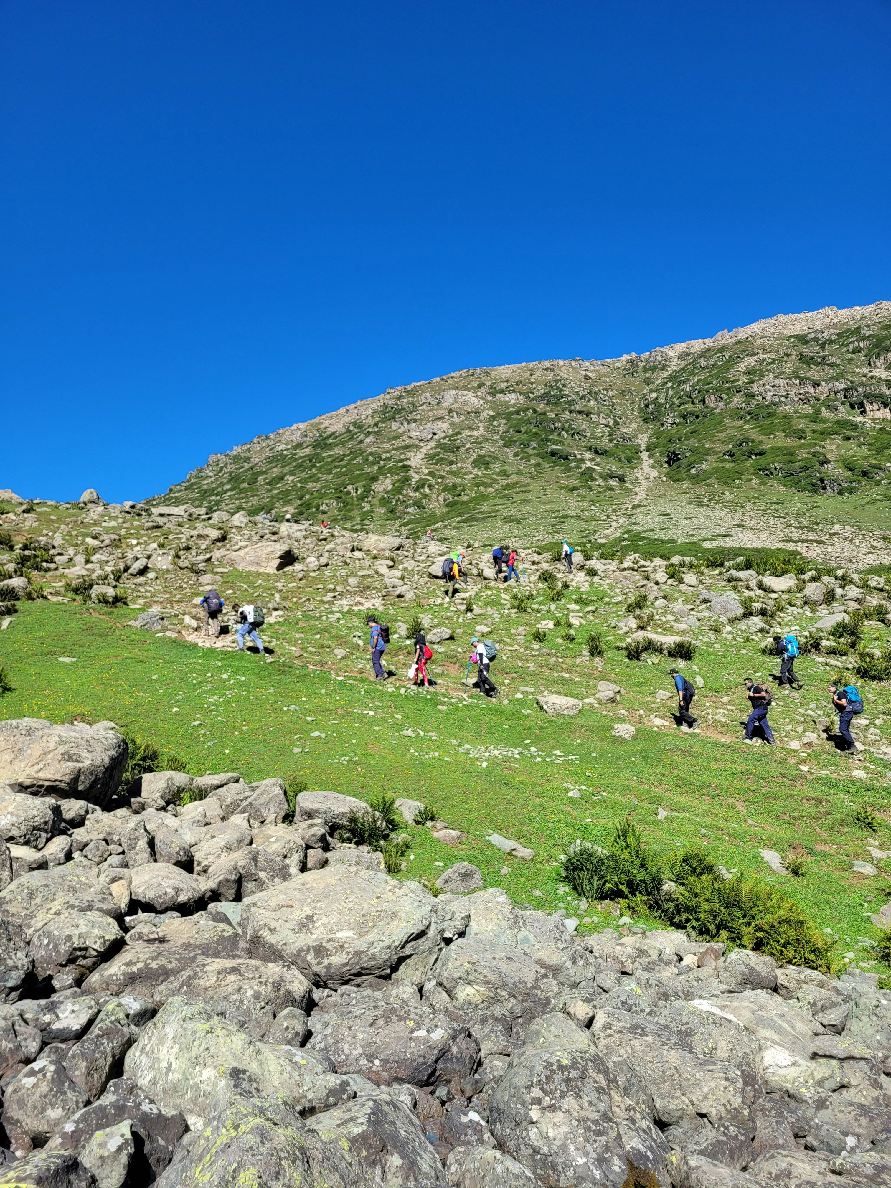 Group of Hikers Climbing Mountain
