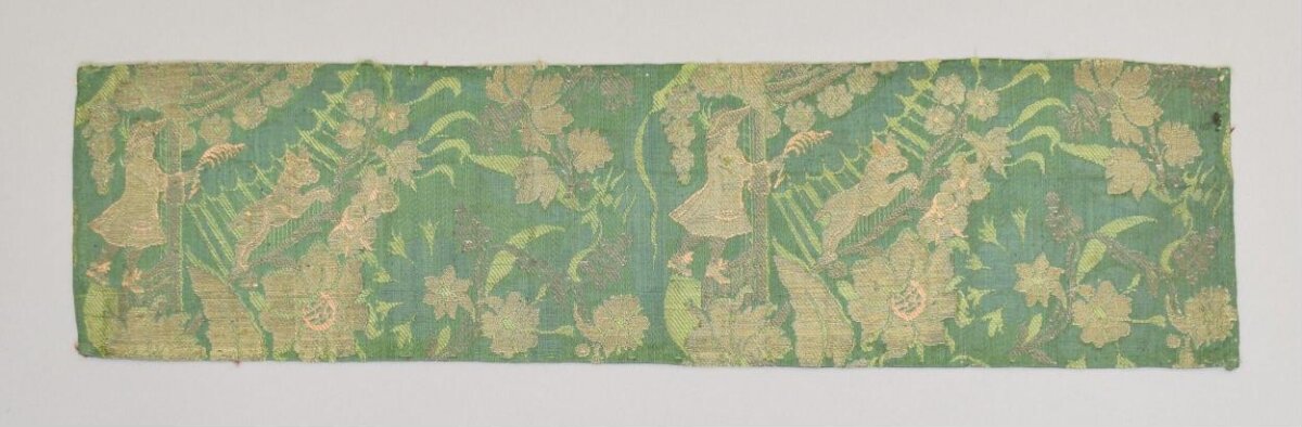 Antique Green Figural Woven Textile Fragment