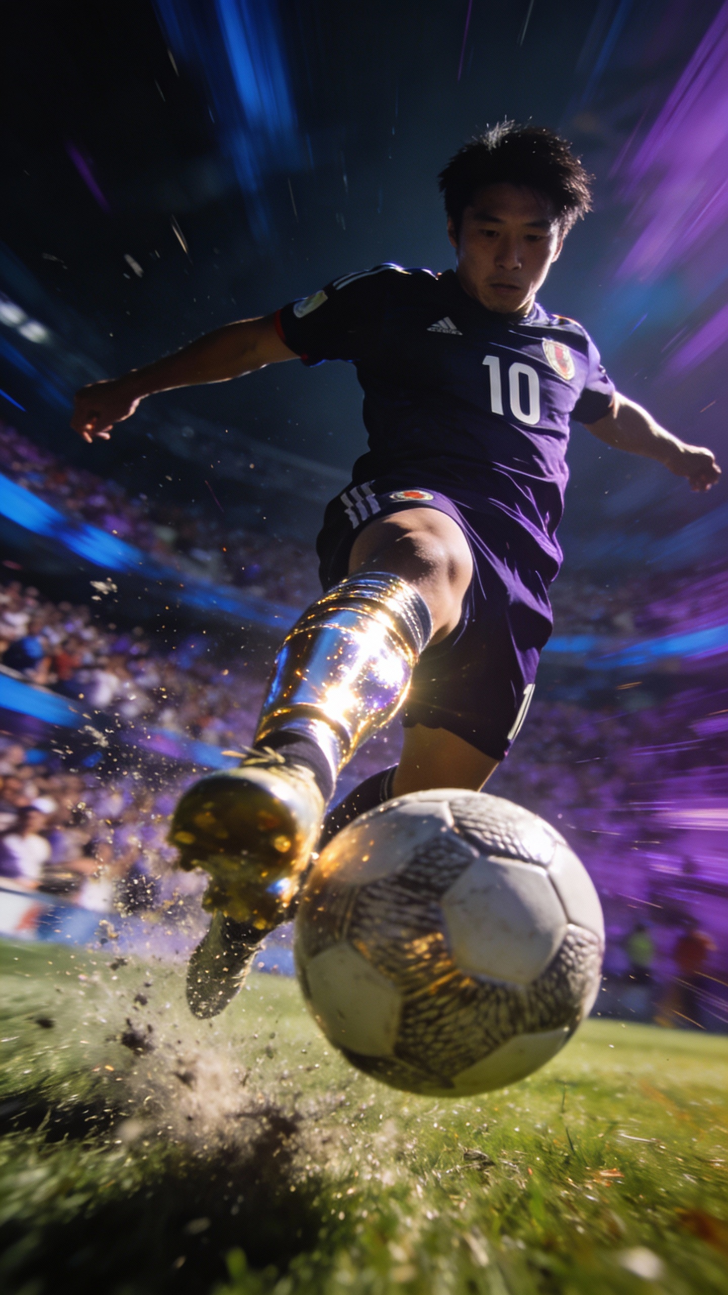 Japanese Soccer Player Kicking Football
