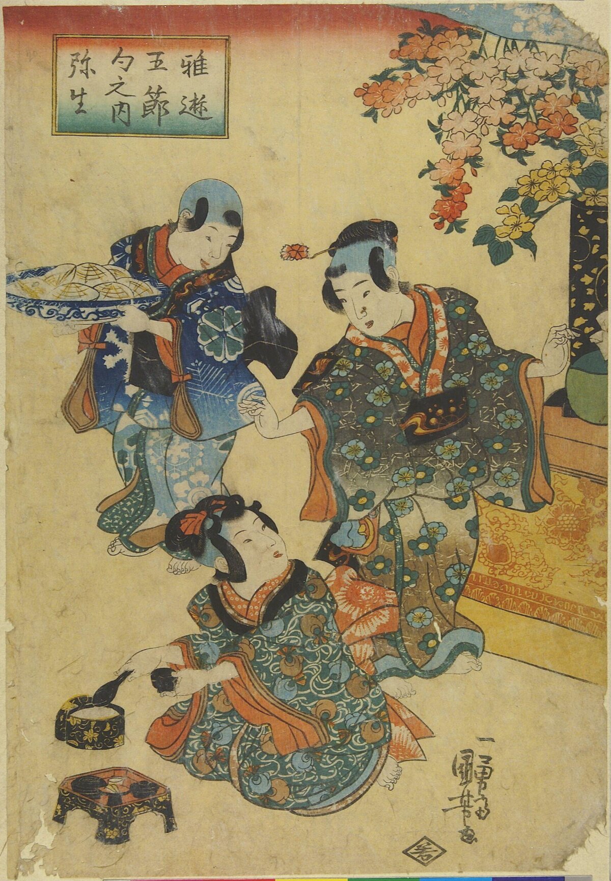 Japanese Ukiyo-e Three Women Preparing Food