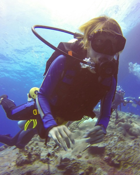 Scuba Diver Over Coral Reef Underwater