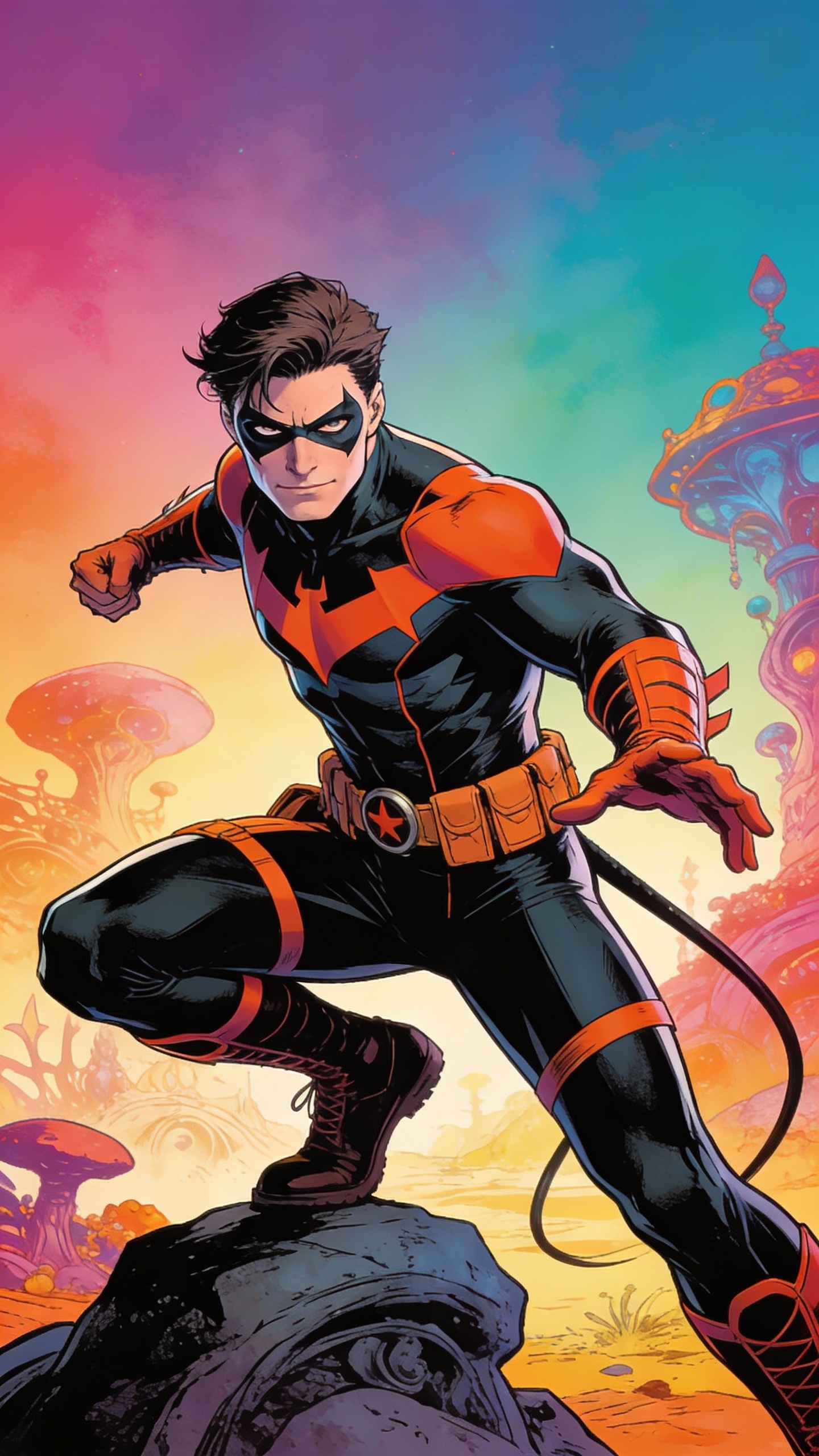Nightwing in Alien Fantasy Landscape