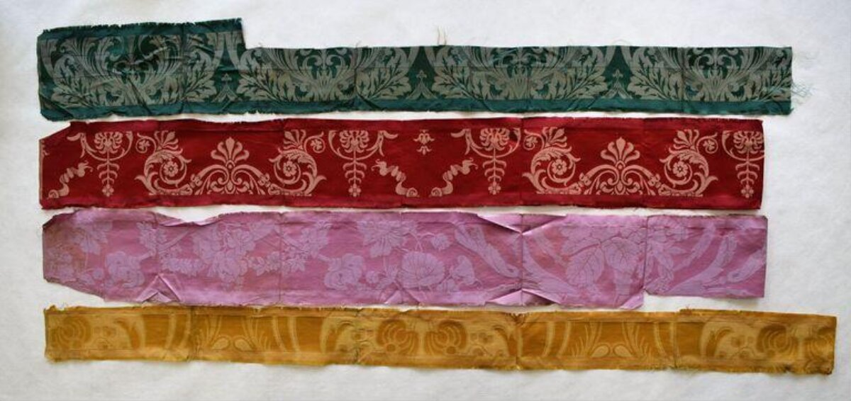 Four Antique Patterned Fabric Strips