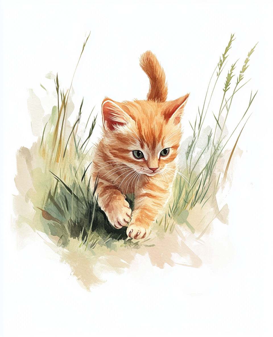 Ginger Kitten In Tall Grass