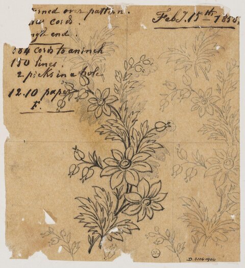 1858 Floral Textile Pattern Sketch