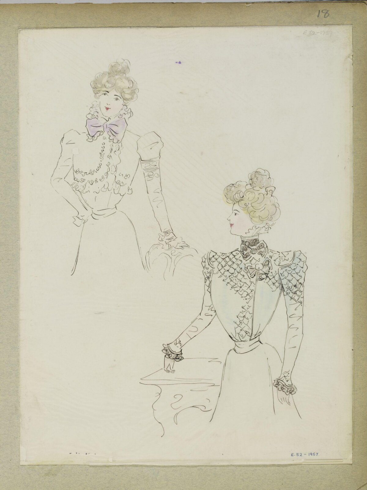 Two Edwardian Women Fashion Sketches