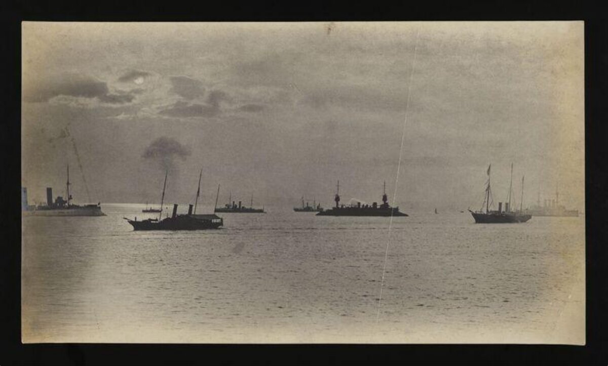 Vintage Fleet of Ships on Open Sea