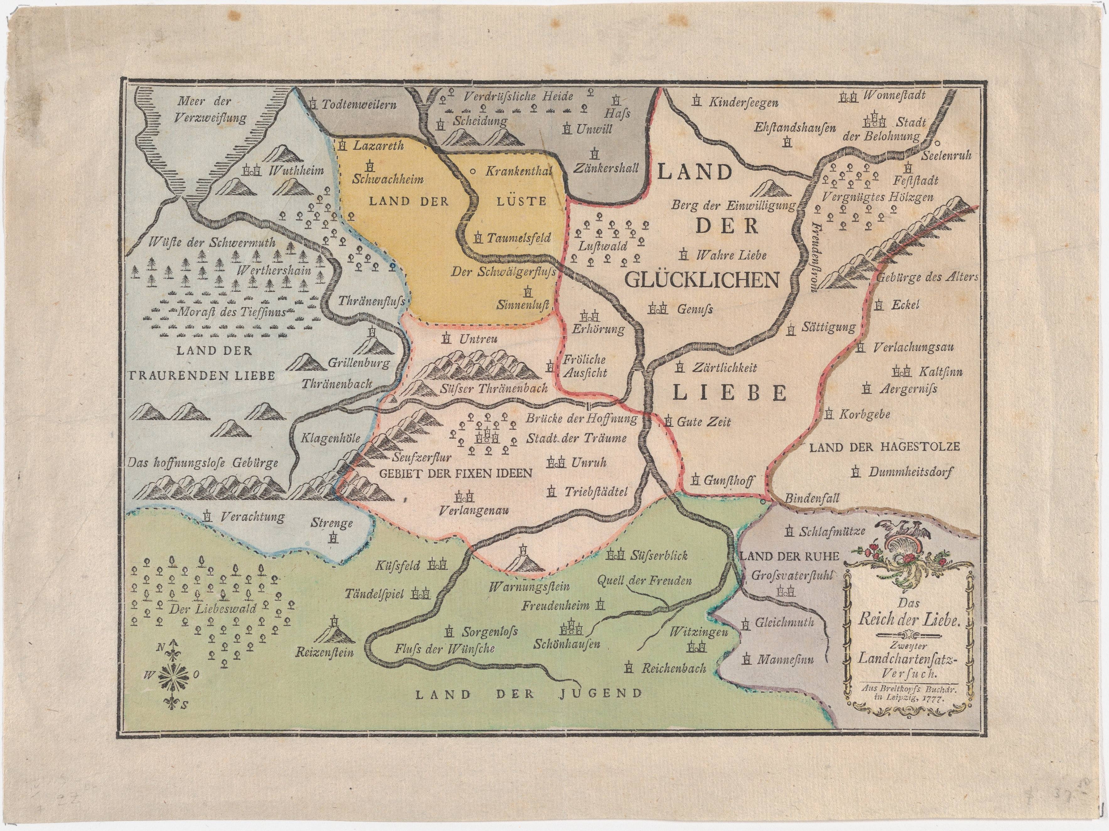 1777 Antique Map of the Realm of Love