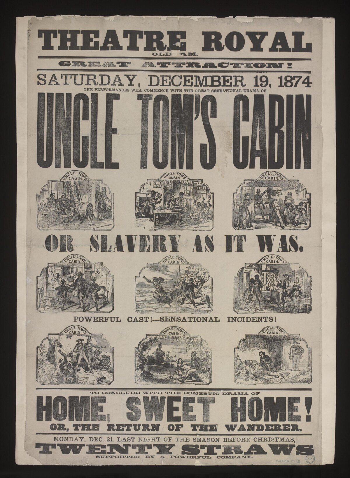 1874 Uncle Tom's Cabin Theatre Poster