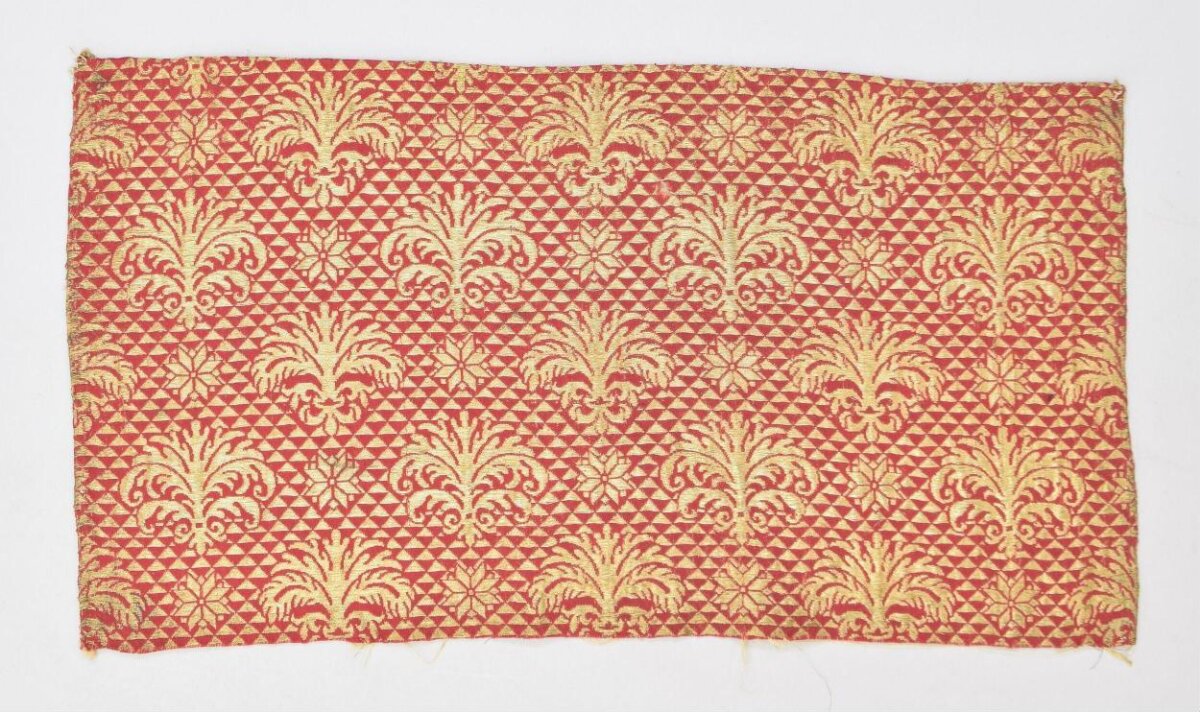 Red and Gold Ornate Textile Fragment