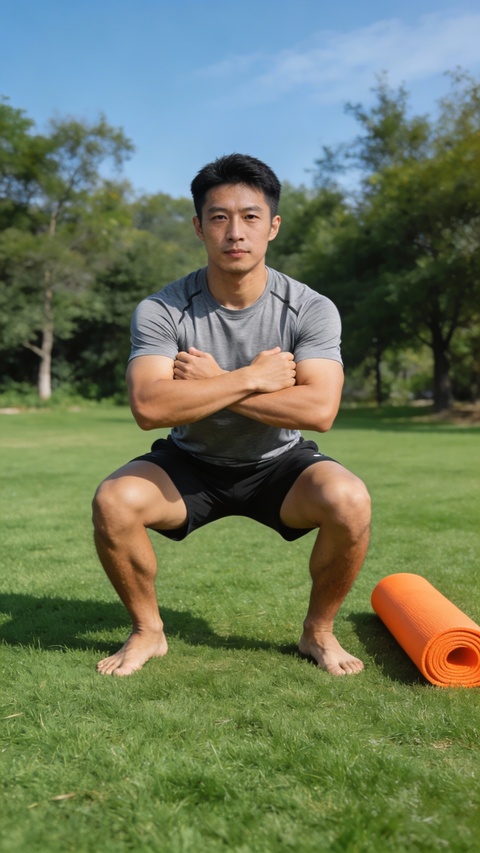 Man Doing Bodyweight Squat Outdoors