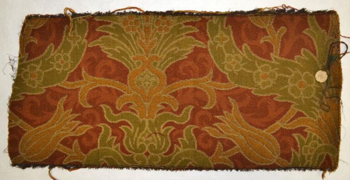 Antique Botanical Pattern Woven Textile Fragment