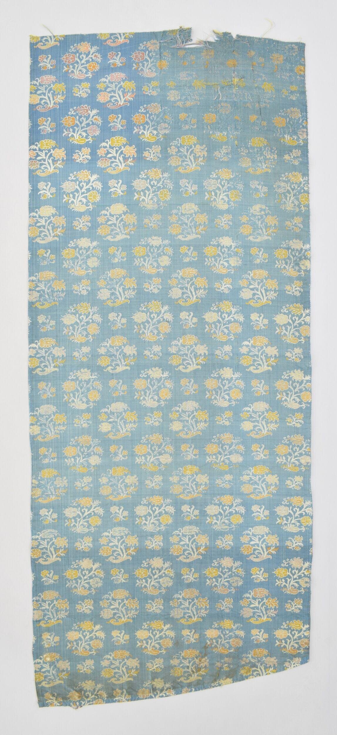 Light Blue Antique Floral Textile Fragment