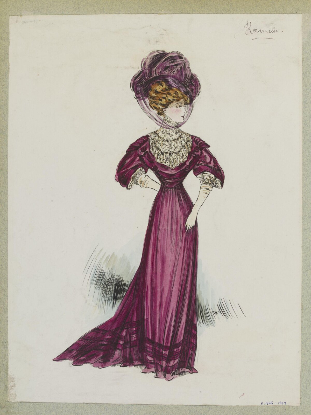 Early 1900s Purple Dress Fashion Sketch