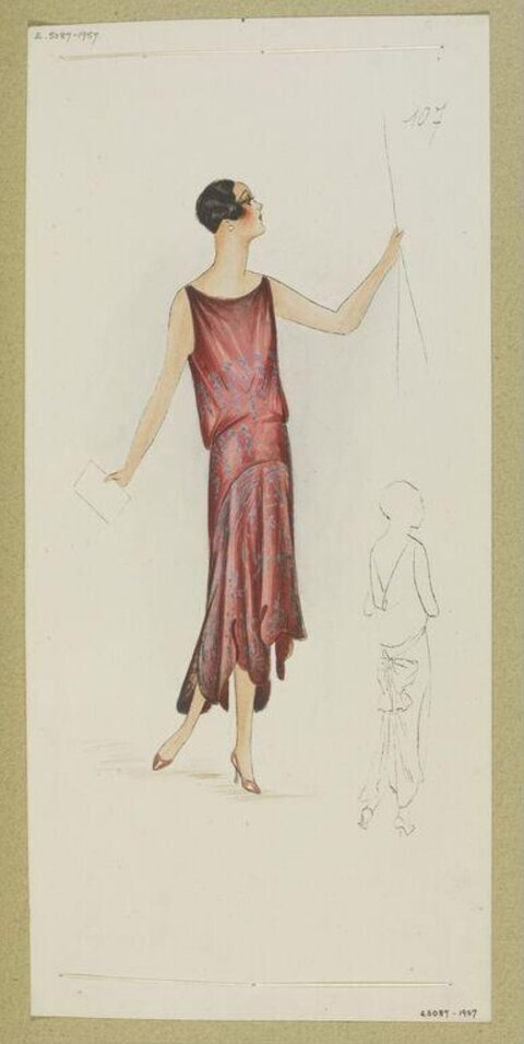 1920s Red Evening Dress Fashion Sketch