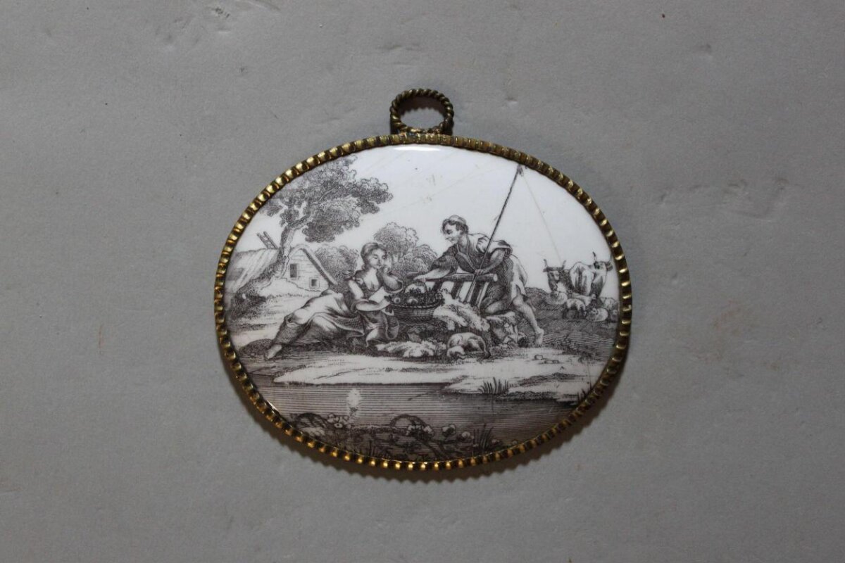 Antique Pastoral Scene Oval Pendant