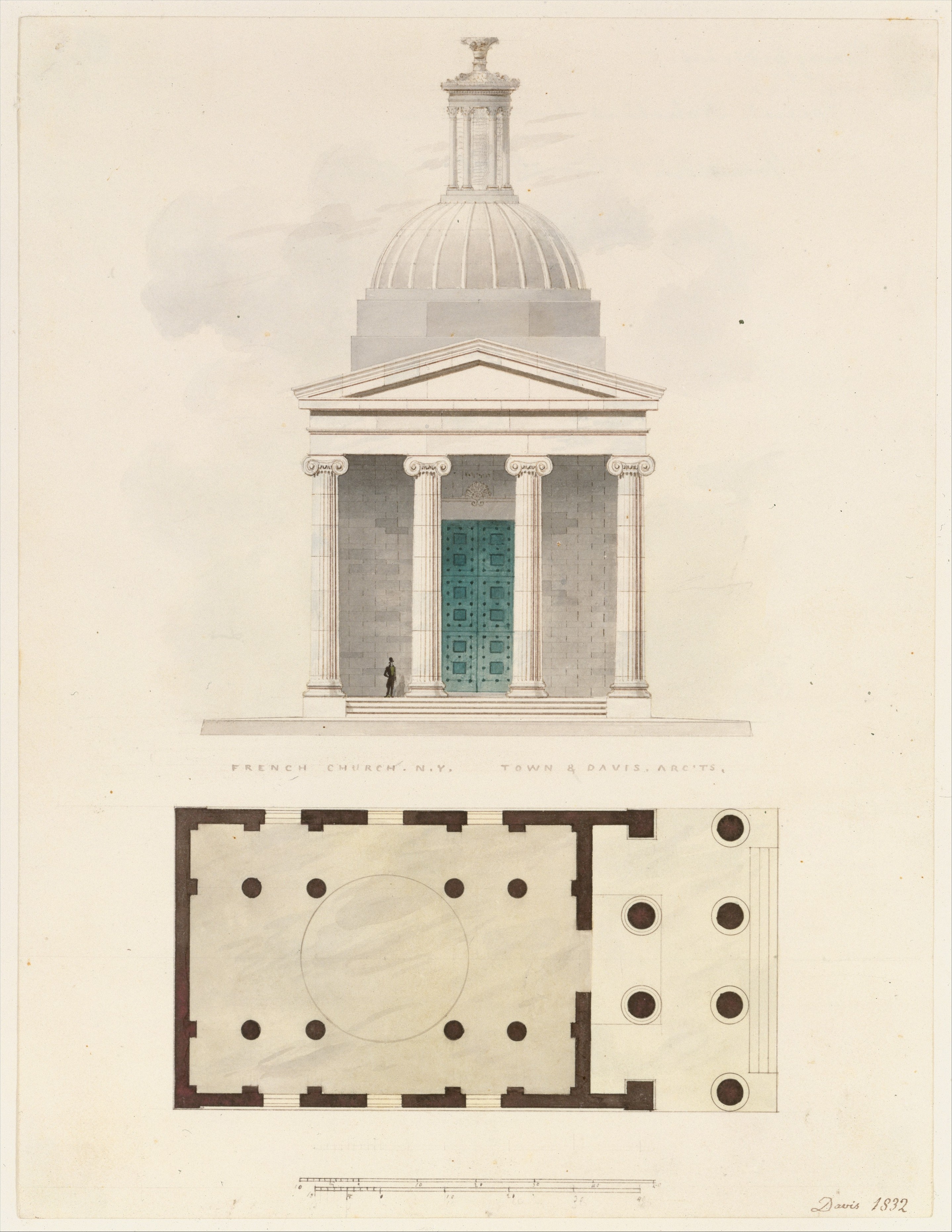 1832 French Church NY Architectural Drawing