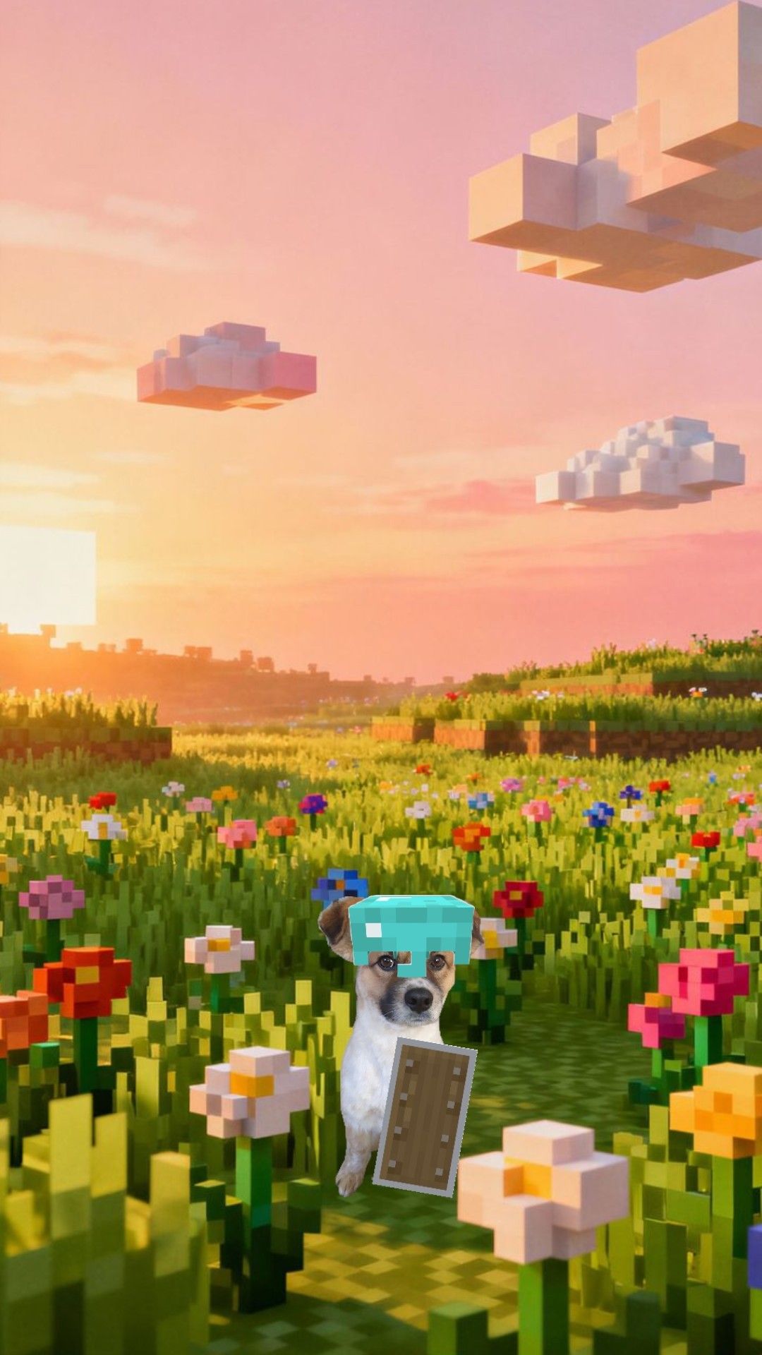 Minecraft Dog in Flower Field