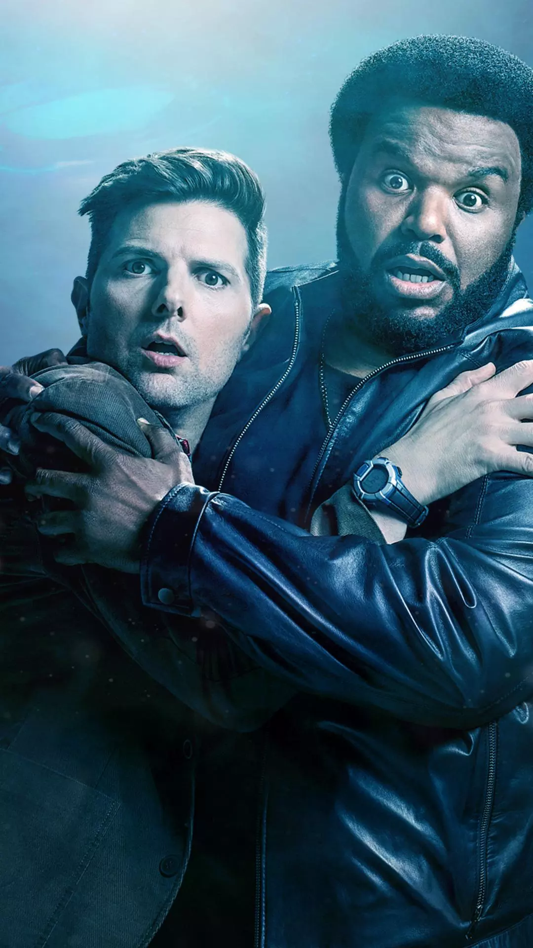 Two Startled Men Embracing Each Other