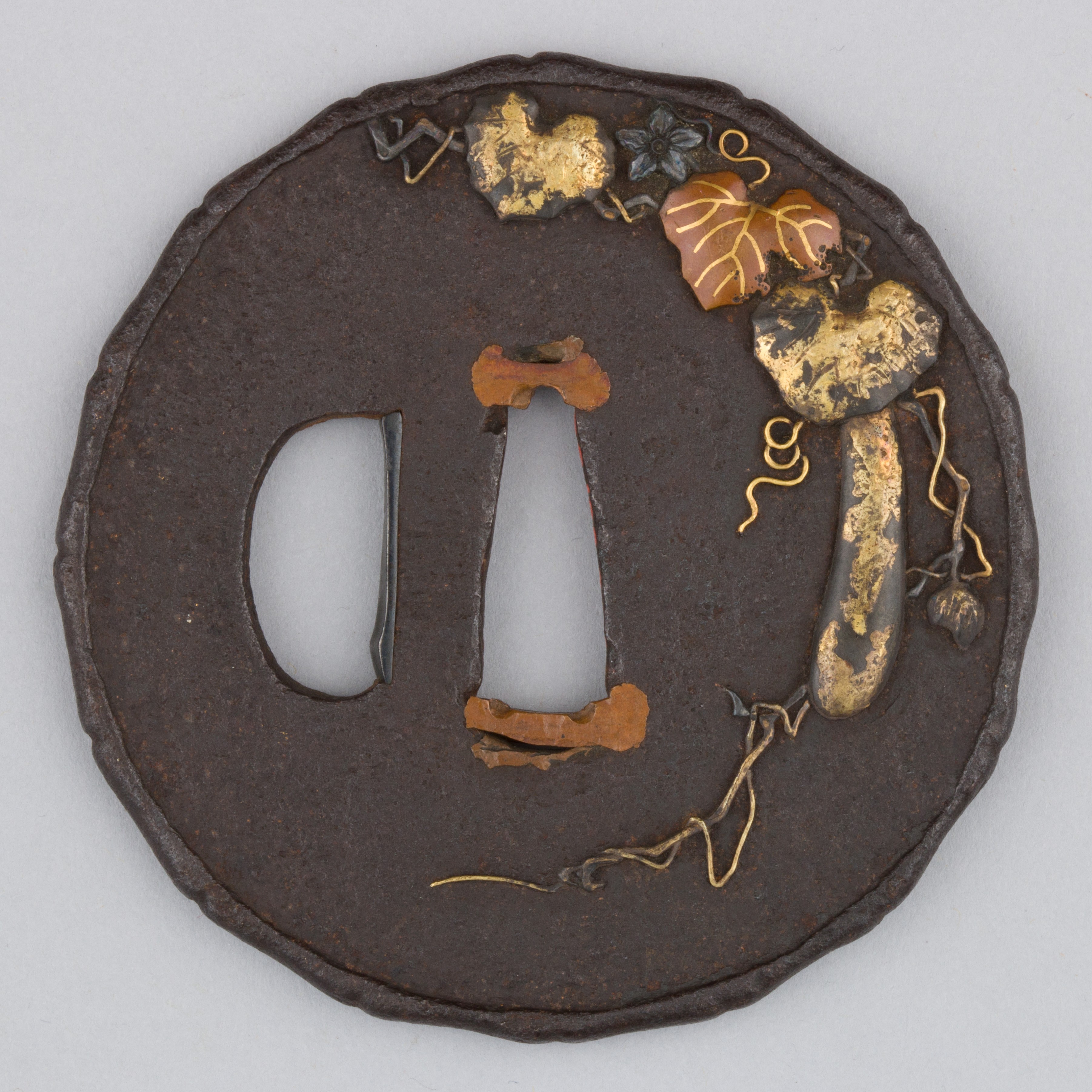 Iron Tsuba with Gourd Vine Decoration