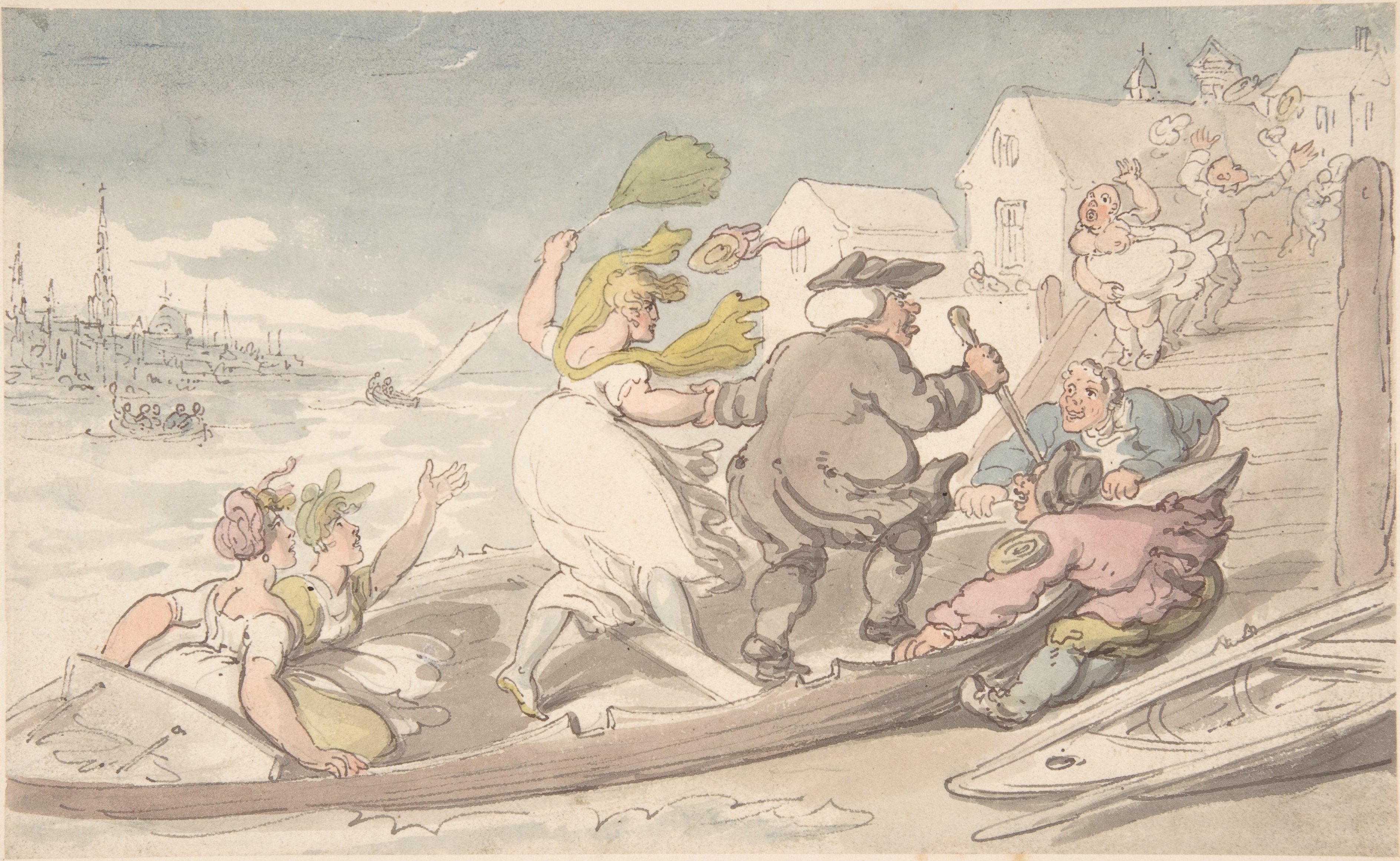 Chaotic Boat Disembarkation Caricature