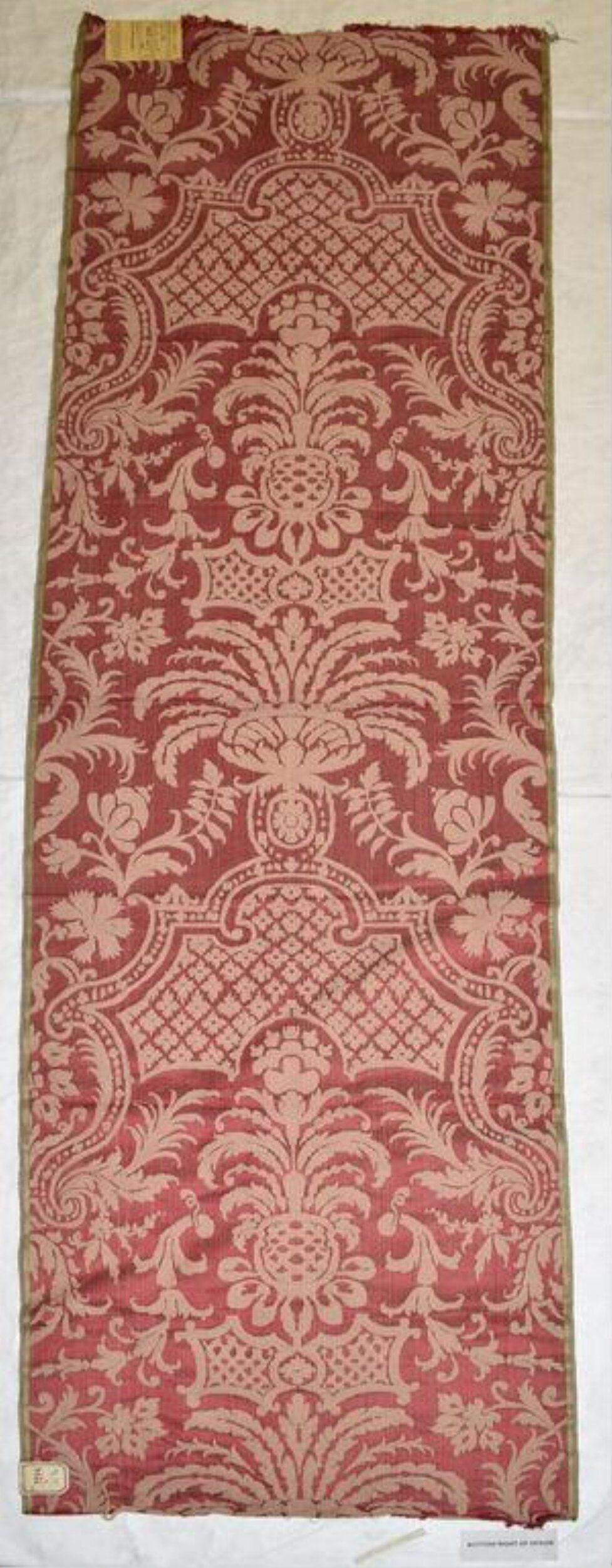 Antique Red Damask Textile Fragment