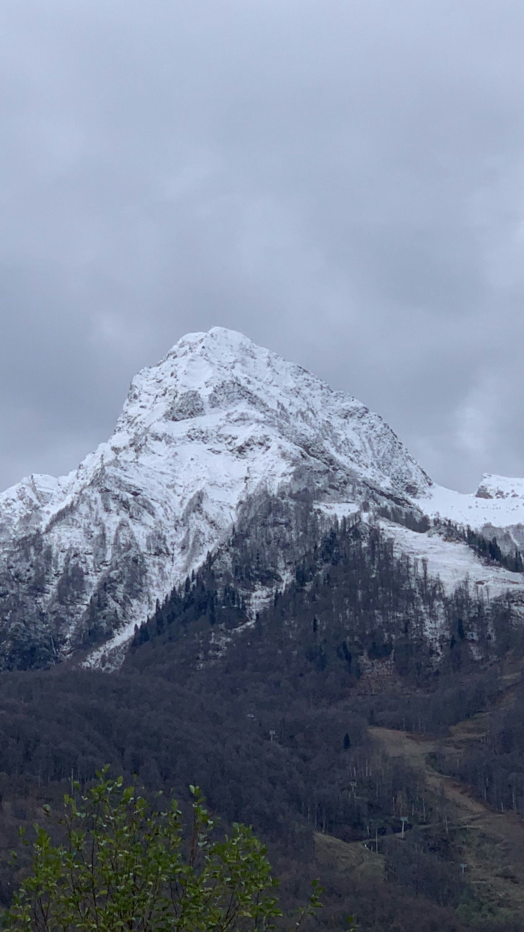 Snow Covered Mountain Under Overcast Sky