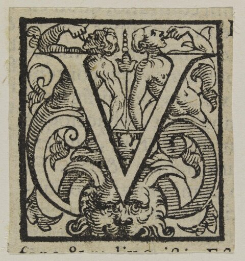 Ornamented Woodcut Initial V