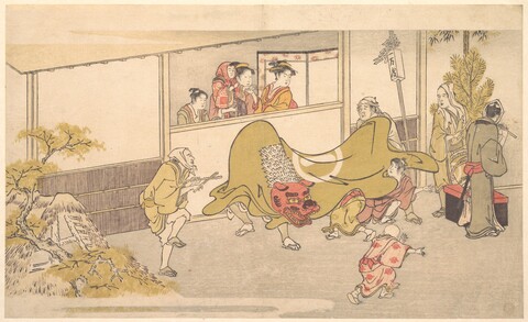 Japanese Street Lion Dance Ukiyo-e