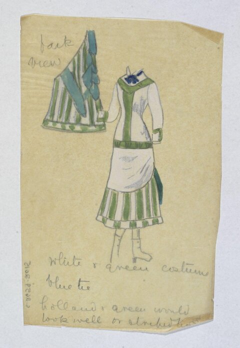 Hand-drawn White Green Costume Sketch