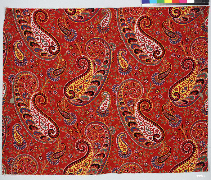 Red Background Paisley Printed Fabric