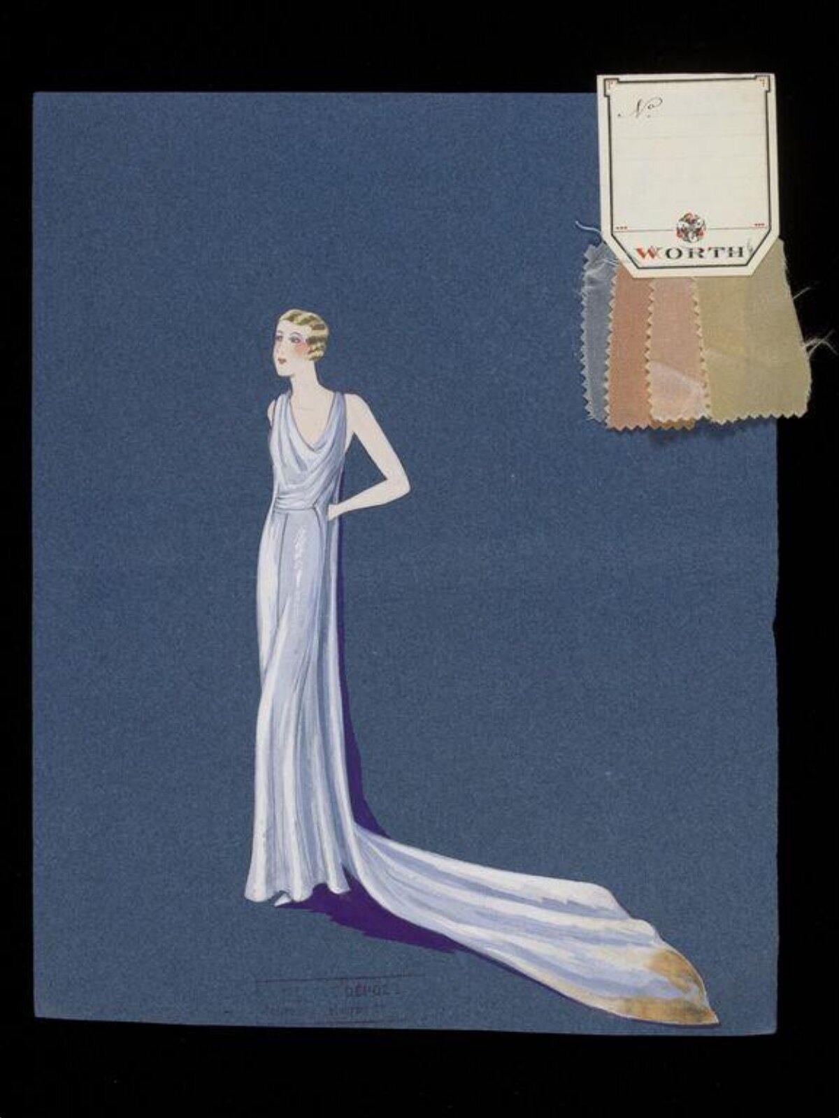 Vintage Worth Evening Gown Design Sketch