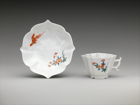 Floral Bird Painted Porcelain Cup and Saucer