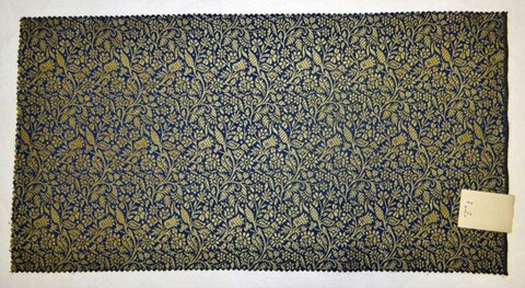 Blue Gold Floral Patterned Fabric Swatch
