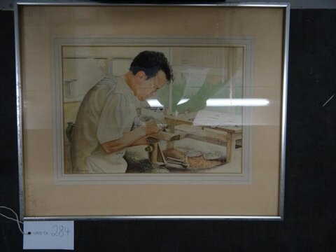 Craftsman Working at Wood Lathe