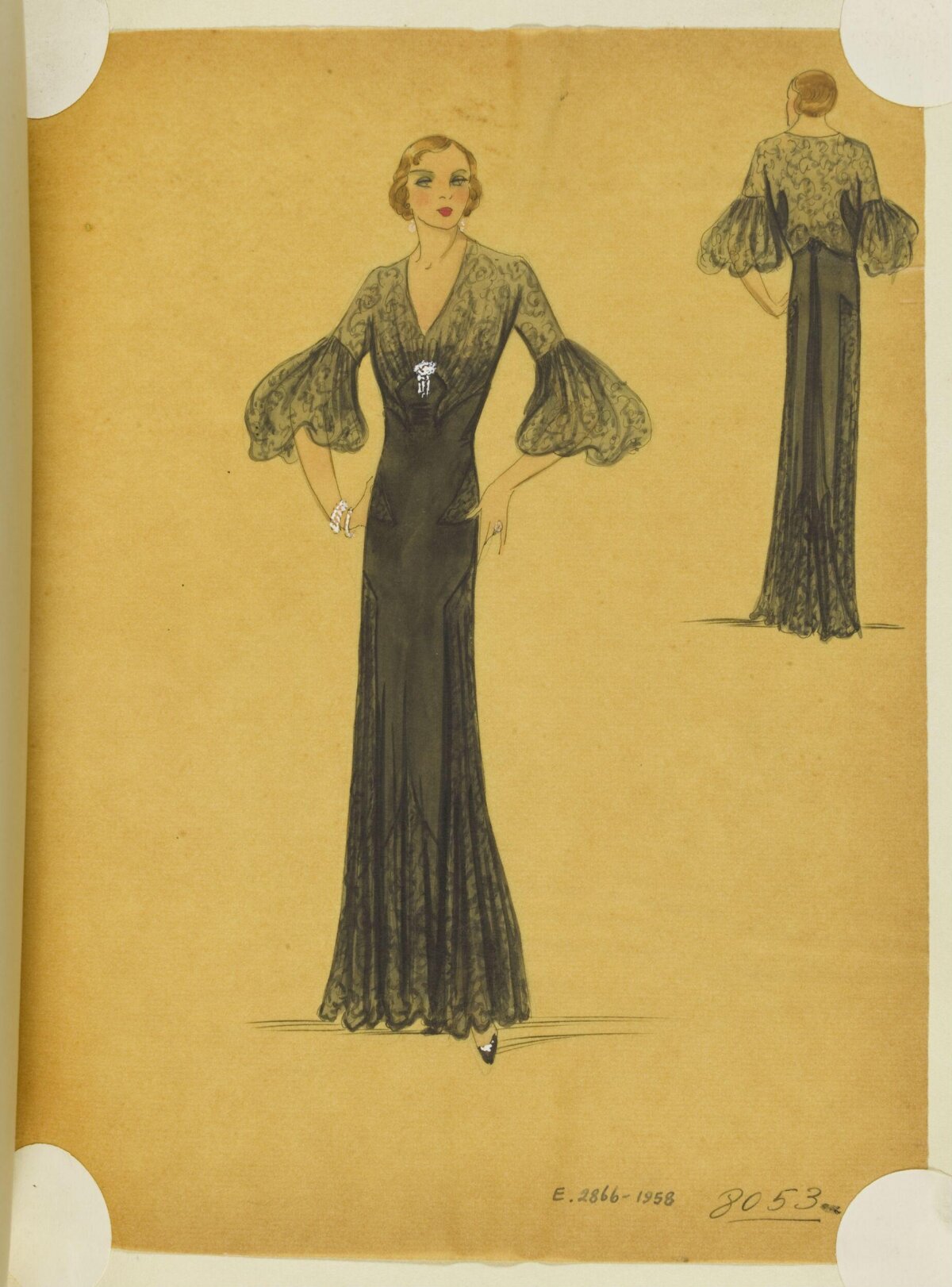 Vintage Evening Gown Fashion Sketch