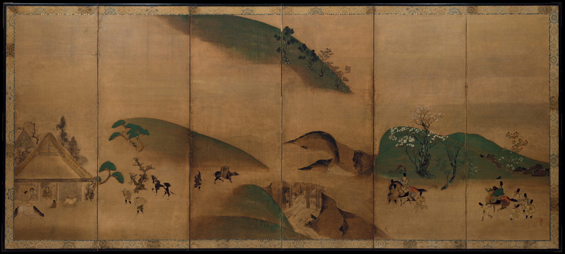 Traditional Japanese Landscape Screen Painting