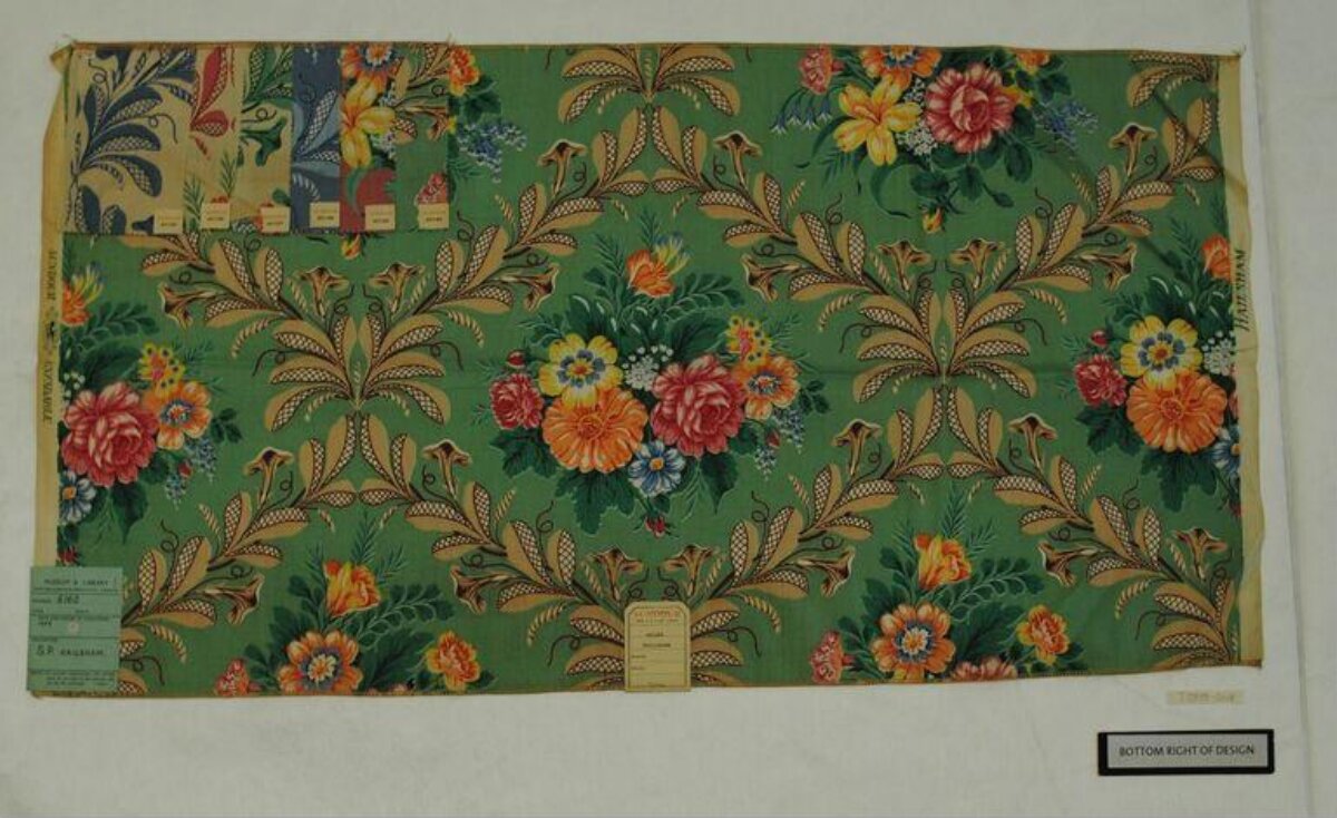 Vintage Green Floral Printed Fabric Sample