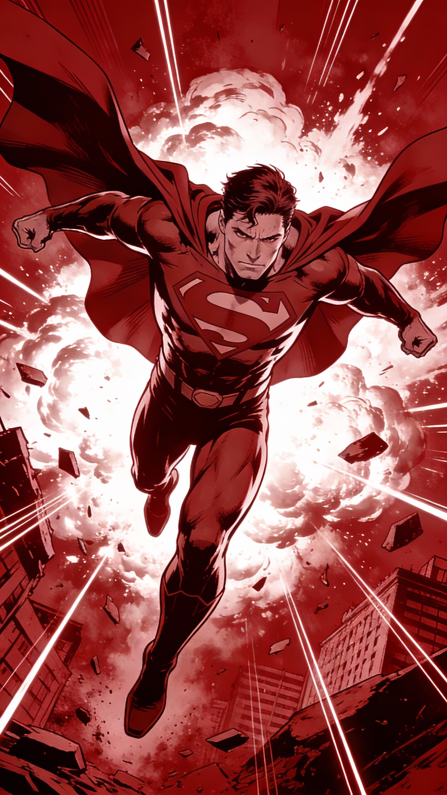 Superman Flies Through City Destruction