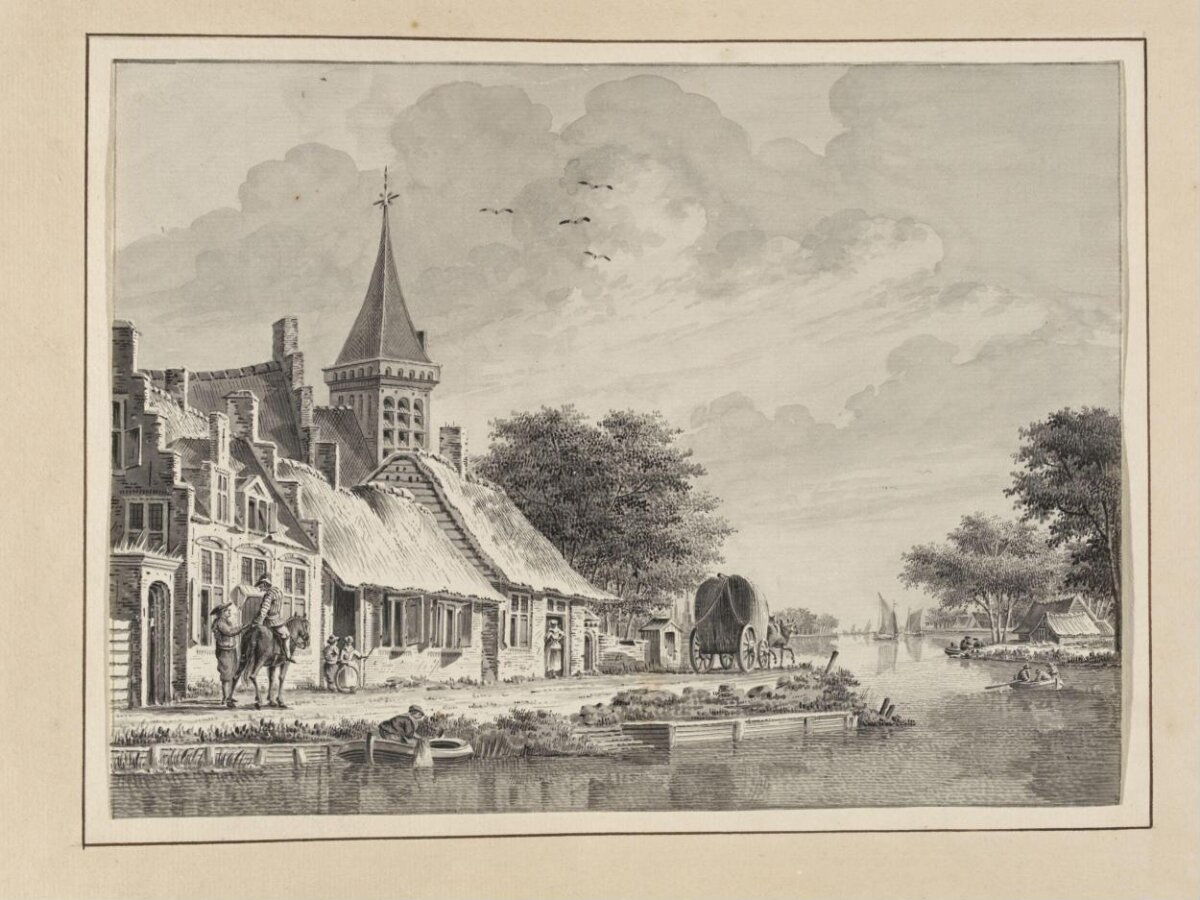 Grayscale Drawing of Riverside Village