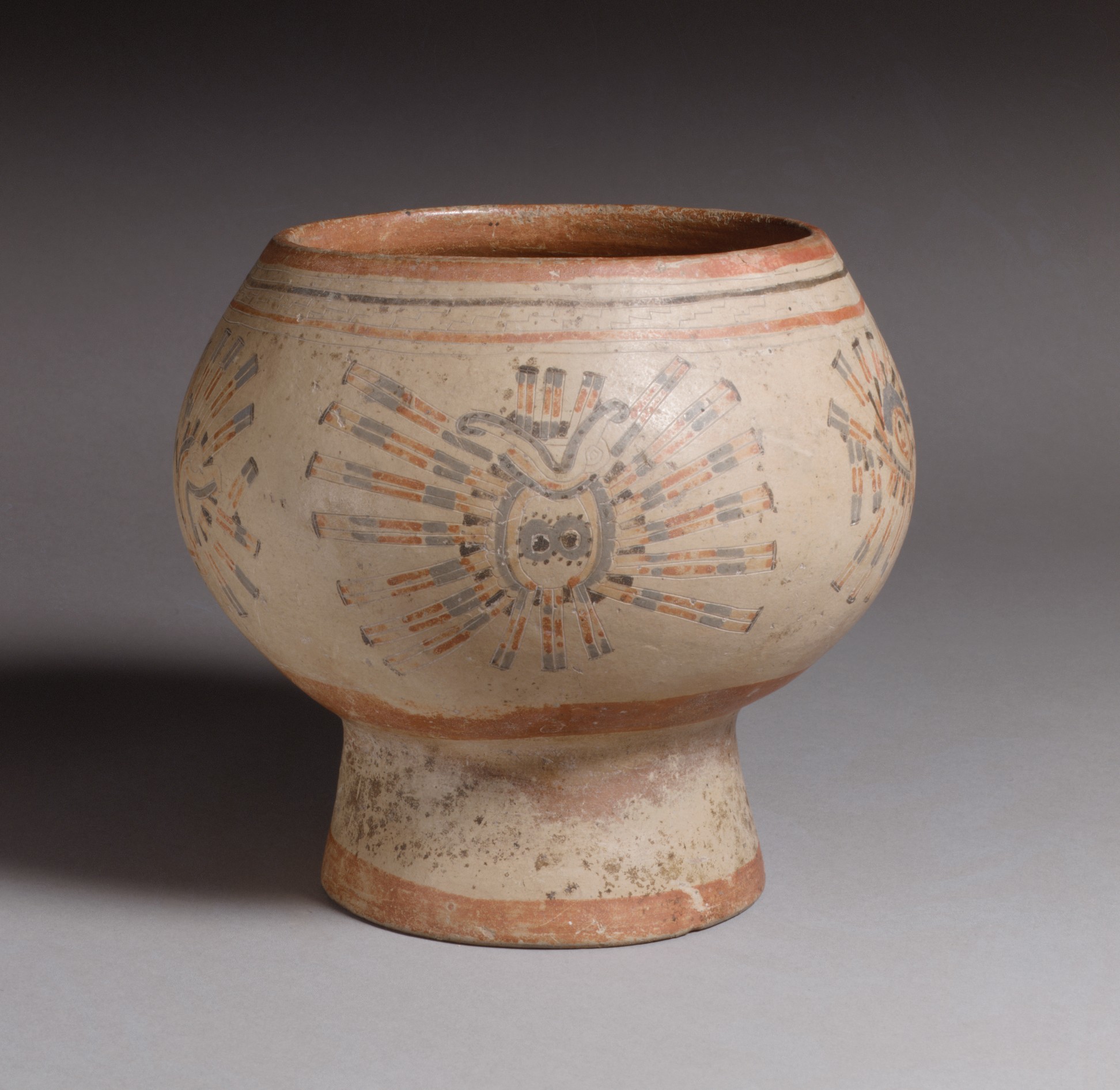 Ancient Painted Pedestal Pottery Bowl