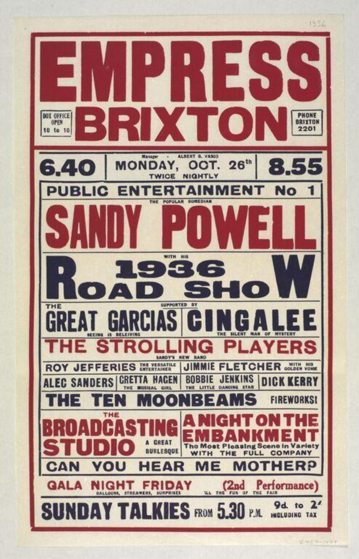 1936 Empress Brixton Show Poster