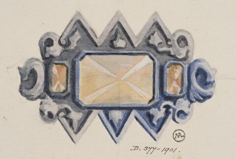 Watercolor Gem Brooch Design Sketch
