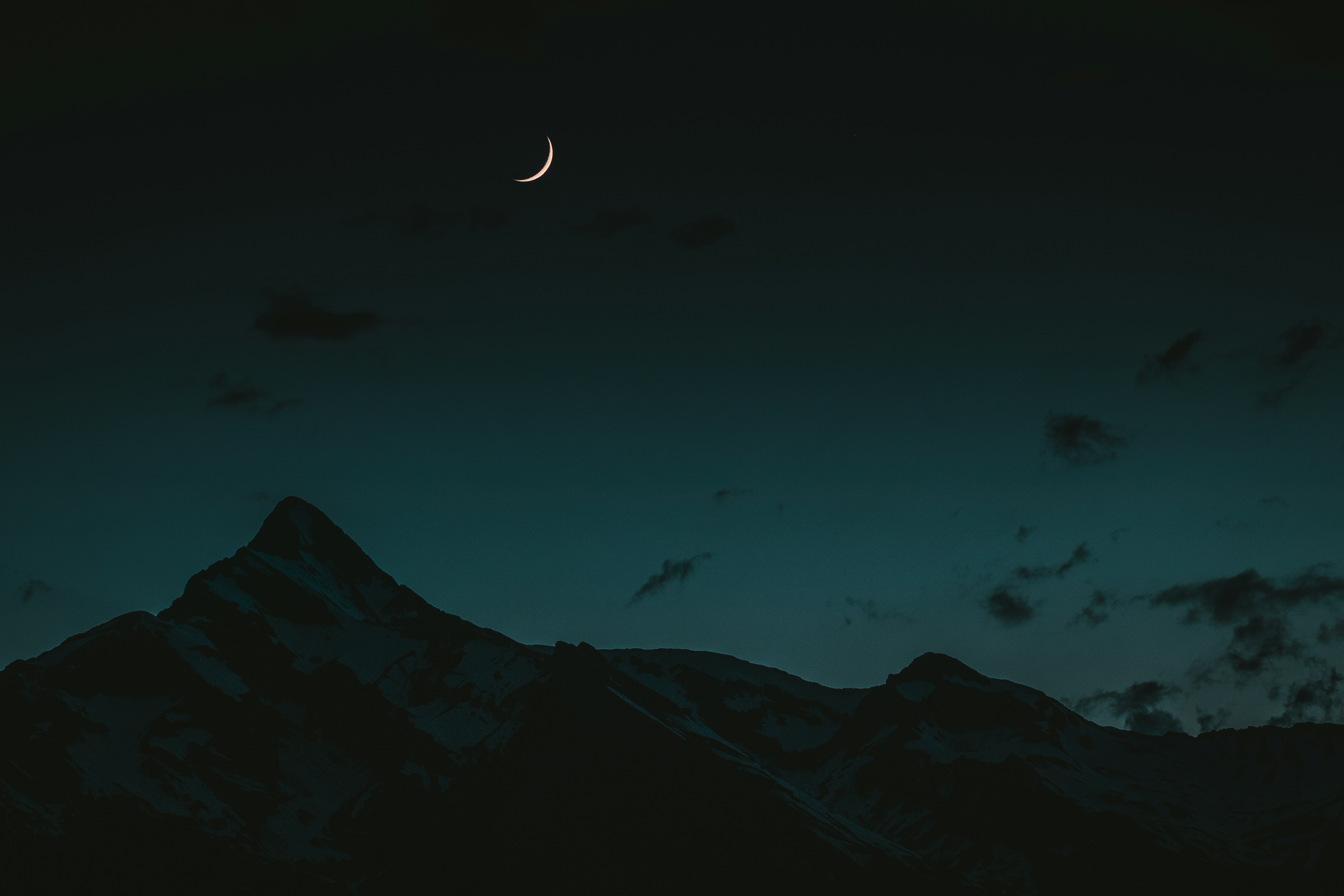 Crescent Moon Over Night Mountains